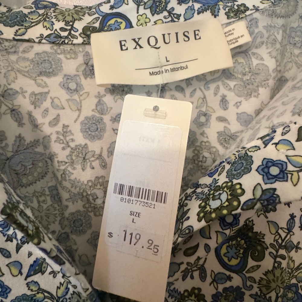 Anthropologie Blue and Cream Floral Shirtwaist Mini Dress - Picture 9 of 11